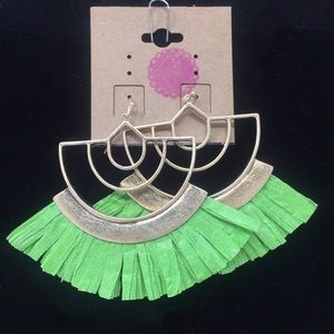 Lime green & gold fan earrings